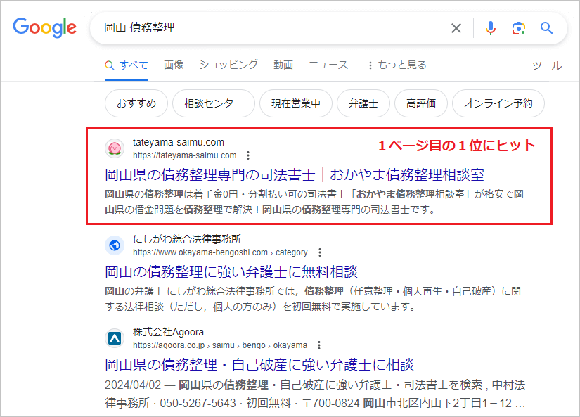 債務整理のSEO対策実績